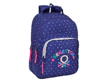 Safta Benetton Drop Mochila con 2 Compartimentos - Antirozaduras - Adaptable a Carro - Portabotellas - Tirador Doble - Hombreras Acolchadas - 20L - 320x150x420mm - Color Azul Oscuro