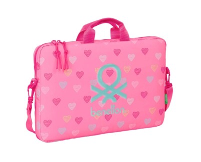 Safta Benetton Heart Maletin para Portatil hasta 15.6\" - Interior Acolchado - Bandolera Ajustable - Asas de Mano - Doble Tirador - 4L - 400x40x270mm - Color Rosa