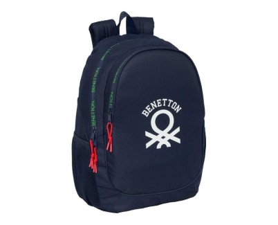 Safta Benetton Together Mochila Adaptable a Carro - Bolsillos Laterales - Dos Compartimentos - Tirador Doble - Hombreras Acolchadas - Asa Superior - 23L - 320x160x440mm - Color Azul Marino
