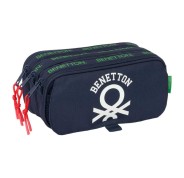 Safta Benetton Together Portatodo - 3 Compartimentos con Cremalleras - Bolsillo Frontal - Cinta Adaptable - 1.72L - 215x80x100mm - Color Azul Marino