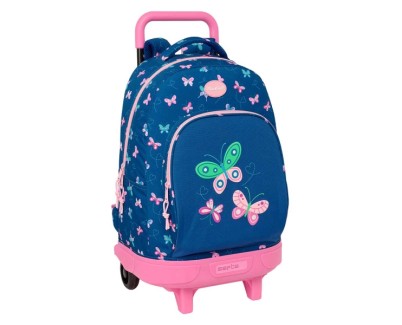 Safta Blackfit8 Mariposas Mochila con Carro - Extraible - Bolsillo Frontal - Portabotellas - Tirador Doble - Hombreras Acolchadas - Asa Acolchada - Tarjeta ID - 33L - 330x220x450mm - Color Azul Marino