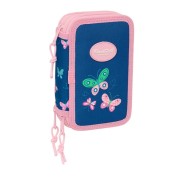 Safta Blackfit8 Mariposas Plumier de 3 Pisos - 37 Piezas - 1.3L - Goma - Lapiz - Boligrafos - Sacapuntas - Reglas - 16 Colores - 14 Rotuladores - 125x55x195mm - Color Azul Marino