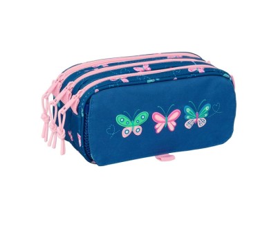 Safta Blackfit8 Mariposas Portatodo - 3 Compartimentos con Cremalleras - Bolsillo Frontal - Cinta Adaptable - 1.72L - 215x80x100mm - Color Azul Marino