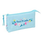 Safta Blackfit8 Petalos Portatodo - 3 Compartimentos con Cremallera - Bolsillo Interior Central - 22x12x3cm - Color Azul Claro