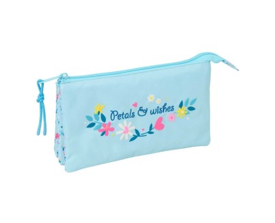 Safta Blackfit8 Petalos Portatodo - 3 Compartimentos con Cremallera - Bolsillo Interior Central - 22x12x3cm - Color Azul Claro