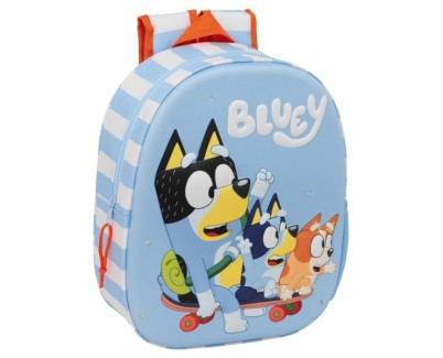 Safta Bluey Mochila 3D - Luces LED Integradas - Bolsillo Lateral - Hombreras Acolchadas - Asa Superior - 27x10x33cm - Color Azul