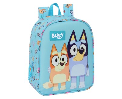 Safta Bluey Mochila Guarderia - Adaptable a Carro - Asa de Mano - 22x27x10cm - Color Azul Claro