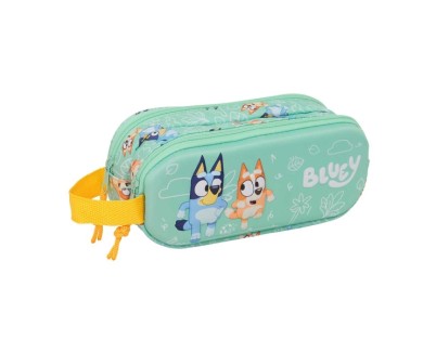 Safta Bluey Portatodo 3D - 2 Compartimentos con Cremallera - Asa Lateral - Capacidad 1L - 21x8x6cm - Color Menta
