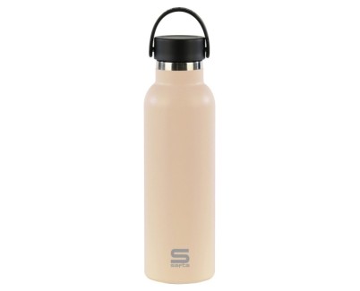 Safta Botella Termo de 600ml - Acero Inoxidable - Base de Silicona Antideslizante - Asa Superior - Color Beige
