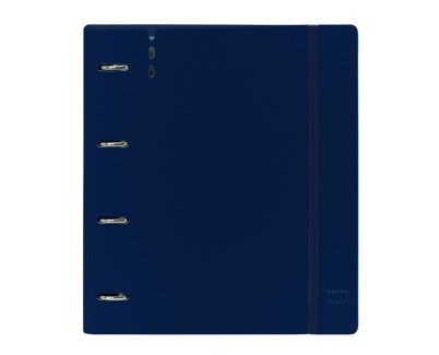Safta Carpeta con 4 Anillas 35mm - Tapa de Plastico - Recambio 100 Hojas - Cierre Elastico - Ranura para Boligrafo - Separadores Internos - 270x40x320mm - Color Azul Marino