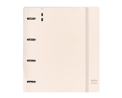 Safta Carpeta de 4 Anillas - PP Foam - Anillas de 35mm - Incluye 100 Hojas A4 - 27x32x4cm - Color Beige