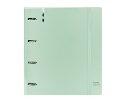 Safta Carpeta de 4 Anillas - PP Foam - Anillas de 35mm - Incluye 100 Hojas A4 - 27x32x4cm - Color Verde Pastel