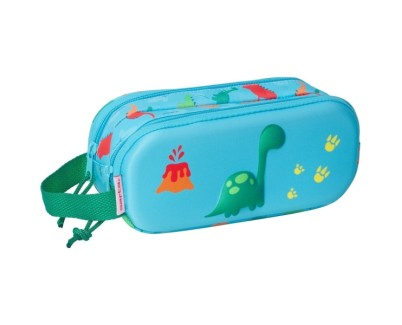 Safta Dino Portatodo - 2 Compartimentos con Cremalleras - Asa Lateral - Color Azul