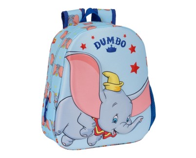 Safta Dumbo Mochila 3D - Asa de Mano - Portabotellas Lateral - 27x33x10cm - Color Azul Claro