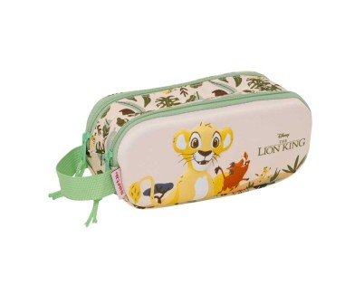 Safta el Rey Leon Portatodo 3D - 2 Compartimentos con Cremallera - Asa Lateral - Capacidad 1L - 21x8x6cm - Color Melocoton Claro