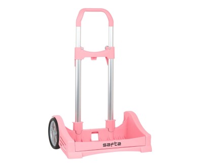 Safta Evolution Carro Portamochilas- Sujecion Universal - Ruedas de 14cm Antivibracion - Aluminio/PP - 40x85x28cm - Color Rosa