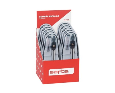 Safta Expositor con 10 Compases - Ergonomico - Incluye Minas - Ligero y Portatil - 105x100x140mm - Colores Surtidos