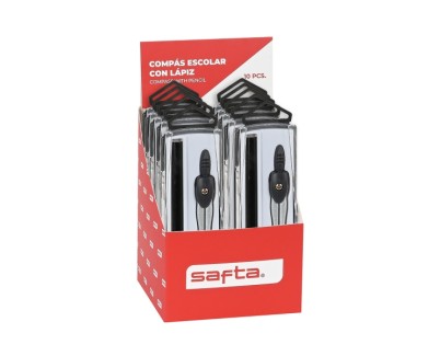 Safta Expositor con 10 Compases Escolares - Incluye Lapiz - Ergonomico - Colores Surtidos