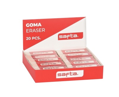Safta Expositor con 20 Gomas - PVC - Borrado Limpio - Suave al Tacto - Color Blanco