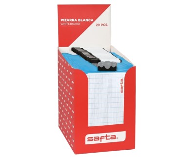 Safta Expositor con 20 Pizarras Blancas - Doble Cara - Incluye Rotulador y Borrador - Formato Antiroturas - Color Blanco