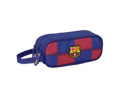Safta F.C.Barcelona Estuche Portatodo de 1.25L - 3 Compartimentos - Asa de Mano - Cierre de Cremallera - 21x8.5x7cm - Color Rojo y Azul
