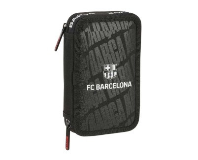 Safta F.C.Barcelona Plumier de 2 Pisos - 29 Piezas - 1L - Goma - Lapiz - Boligrafos - Sacapuntas - 10 Colores - 14 Rotuladores - 125x40x195mm - Color Negro