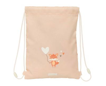 Safta Flores Saco Plano - Bolsillo con Cremallera - Cierre con Cordones - 3L - 260x10x340mm - Color Melocoton
