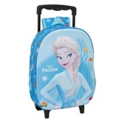 Safta Frozen 3D Mochila con Carro - Portabotellas - Hombreras Acolchadas - Asa de Mano - 27x33x10cm - Color Azul Claro