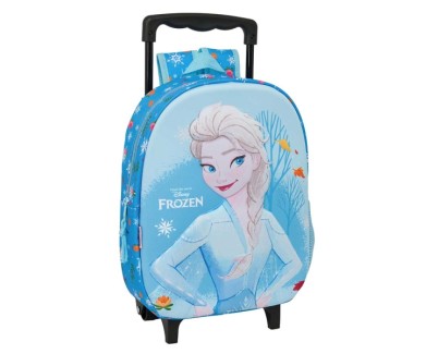 Safta Frozen 3D Mochila con Carro - Portabotellas - Hombreras Acolchadas - Asa de Mano - 27x33x10cm - Color Azul Claro