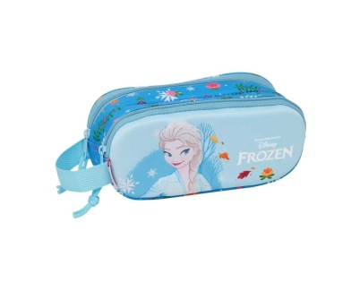 Safta Frozen 3D Portatodo 3D - 2 Compartimentos con Cremallera - Asa Lateral - Capacidad 1L - 21x8x6cm - Color Azul Claro