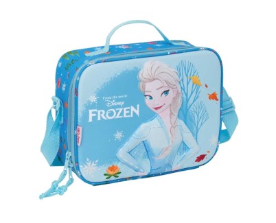 Safta Frozen Bolsa Isotermica Porta Alimentos - Frontal 3D - Cremallera - Bandolera Ajustable - Asa de Mano - 25x19.5x9cm - Color Azul Claro