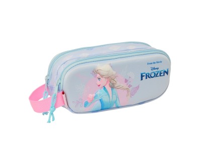 Safta Frozen Estuche Portatodo 3D - 2 Compartimentos - Asa de Mano - 21x8x6cm - Color Rosa/Azul