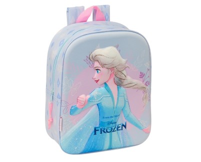 Safta Frozen Mochila Guarderia 3D - Asa de Mano - Compartimento Principal con Cremallera - 22x27x10cm - Color Azul Claro