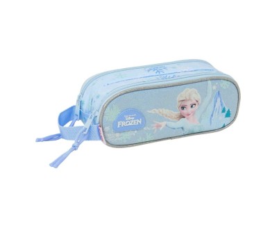 Safta Frozen Portatodo - 2 Compartimentos con Cremallera - Asa Lateral - Capacidad 1L - 21x8x6cm - Color Azul Pastel