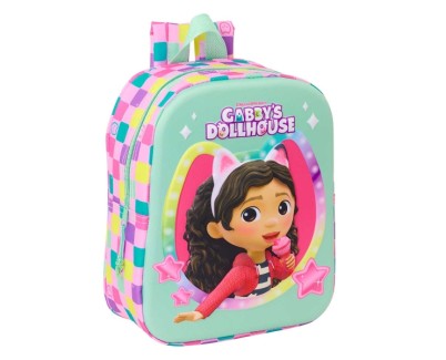 Safta Gabby\'S Dollhouse Mochila Guarderia 3D de 6L - Asa de Mano Superior - Asas Regulables y Acolchadas - Cierre de Cremallera - 22x27x10cm - Color Menta