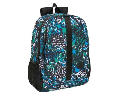 Safta Graffiti Go Mochila Adaptable a Carro - Portabotellas - Dos Compartimentos Grandes - Tirador Doble - Hombreras Ergonomicas - Asa de Mano - 23L - 320x160x440mm - Color Azul Oscuro