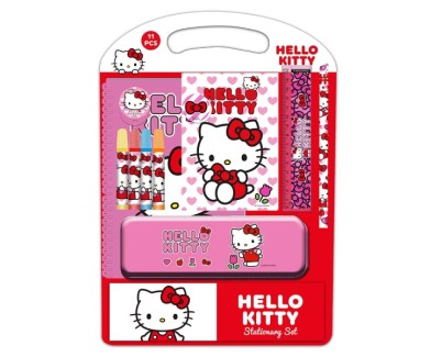 Safta Hello Kitty Iconic Pack Escolar con Plumier Metalico - Lapiz - 4 Rotuladores - Regla 15cm - Sacapuntas - Goma - Libreta A4 - Bloc de Notas A6 - 270x30x375mm - Multicolor