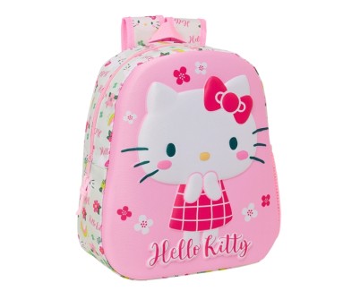 Safta Hello Kitty Mochila 3D - Asa de Mano - Portabotellas Lateral - 27x33x10cm - Color Rosa