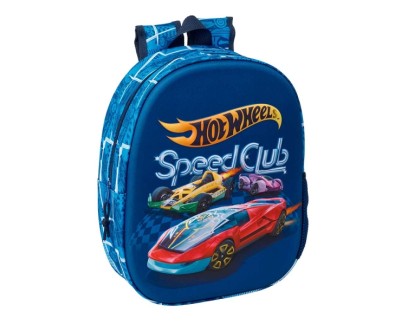 Safta Hot Wheels Mochila 3D - Portabotellas - Hombreras Acolchadas - Asa de Mano Superior - 27x33x10cm - Color Azul Marino