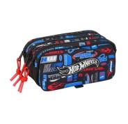 Safta Hot Wheels Portatodo - 3 Compartimentos con Cremalleras - Bolsillo Frontal - Cinta Adaptable - 1.72L - 215x80x100mm - Color Azul
