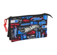 Safta Hot Wheels Portatodo - 3 Compartimentos con Cremalleras - Bolsillo Interior - 0.6L - 220x30x120mm - Color Azul