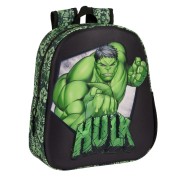 Safta Hulk Mochila 3D - Asa de Mano - Portabotellas Lateral - 27x33x10cm - Color Negro/Verde