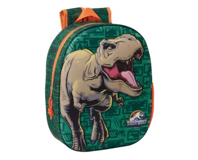 Safta Jurassic World Mochila 3D de 8.64L - Portabotellas - Tarjeta de Identificacion Personal - Hombreras Acolchadas - 27x33x10cm - Color Verde Oscuro