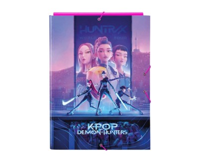 Safta K-Pop Demon Hunters Carpeta de 3 Solapas - Formato Folio - Cierre con Gomas Elasticas - Tapas Duras Forradas - 26x33.5x2.5cm - Multicolor