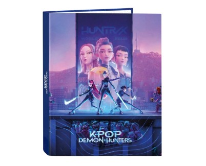 Safta K-Pop Demon Hunters Carpeta de 4 Anillas de 25mm - Formato Folio - Tapas Duras Forradas - 26.5x33x4cm - Multicolor