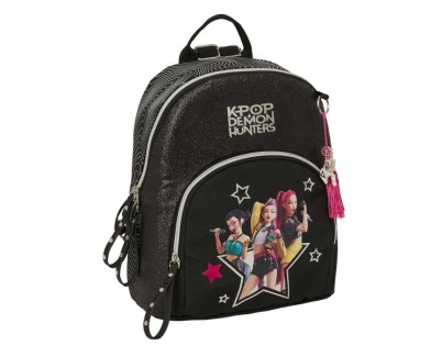 Safta K-Pop Demon Hunters Energy Mini Mochila - Bolsillo Frontal y Trasero - Cremallera - Hombreras Ajustables - Asa Superior - Compacta y Ligera - 25x30x13cm - Color Negro