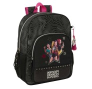 Safta K-Pop Demon Hunters Energy Mochila - Adaptable a Carro - Bolsillo Frontal - Portabotellas - Cremallera con Doble Tirador - Asa de Mano - Espalda Acolchada - 33x42x14cm - Color Negro y Rosa