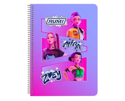Safta K-Pop Demon Hunters Libreta con Espiral - Formato Cuarto - 80 Hojas de 80g/m2 - Cuadricula 4x4mm - Tapas Duras Glasofonadas - 15.5x22x1cm - Multicolor