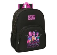 Safta K-Pop Demon Hunters Mochila - Adaptable a Carro - Bolsillo Frontal - Portabotellas - Cremallera con Doble Tirador - Asa de Mano - Hombreras y Espalda Acolchada - 33x42x14cm - Color Negro y Rosa