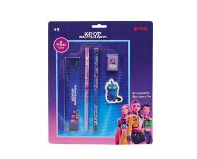 Safta K-Pop Demon Hunters Pack Escolar - 2 Lapices - Regla - Sacapuntas - Goma de Borrar - Multicolor